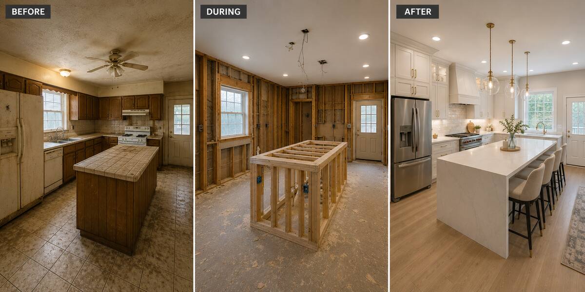 Kitchen Before During After – A2Z Rebuilders